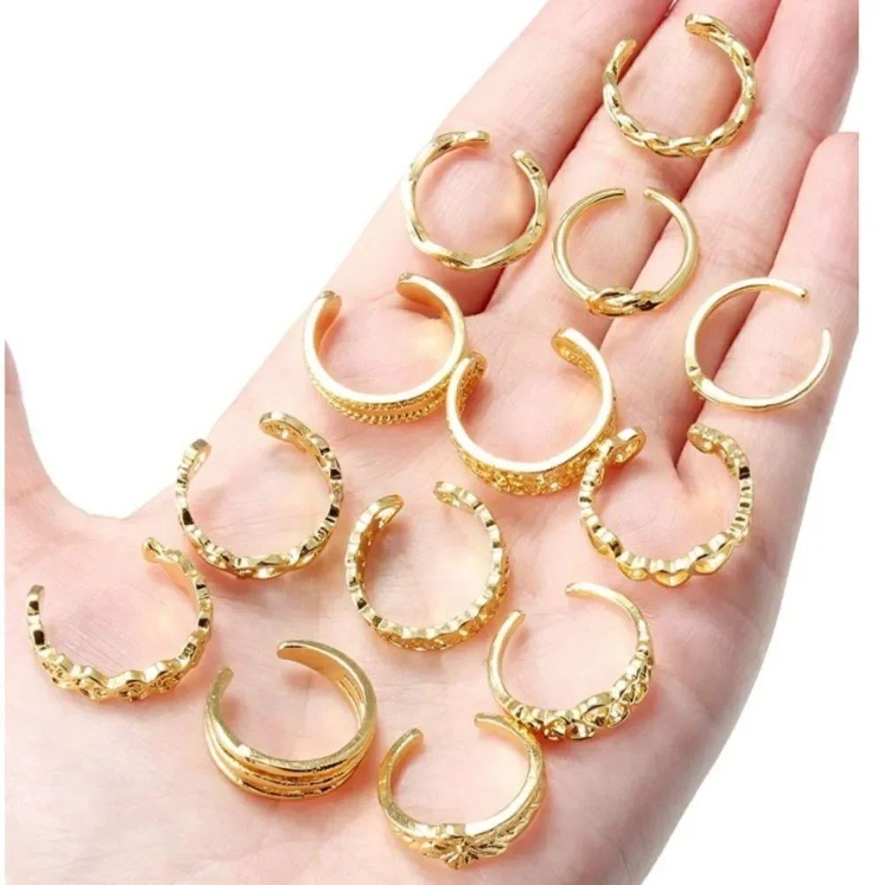 Yellow Gold Adjustable Boho Open Toe Rings - Set of 12 - Picture 3 of 3
